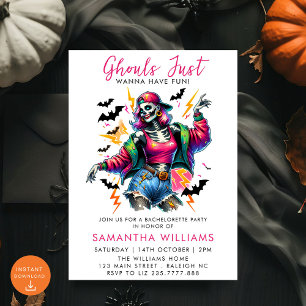 Pink Ghouls Halloween Bachelorette Party Invitation