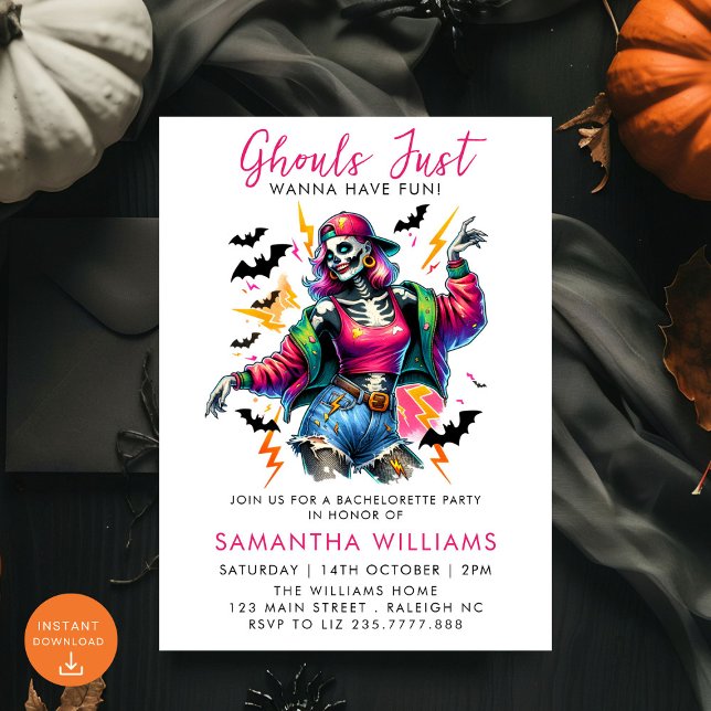 Pink Ghouls Halloween Bachelorette Party Invitation (Creator Uploaded)