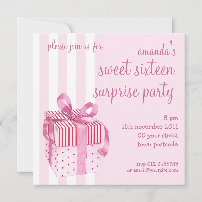 Pink Gift Birthday Invitation (Front)