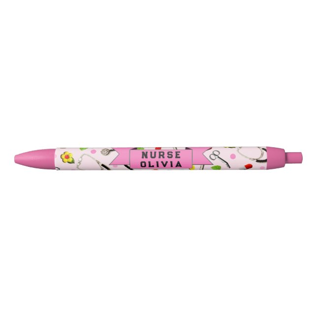 Pink Gift for Cute Nurse Black Ink Pen (Front)