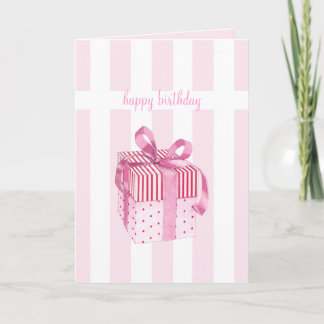 Pink Gift stripes Birthday Card
