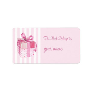 Pink Gift stripes Bookplate Label