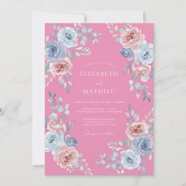 Pink Gilded Blossom Wedding Invitation (Front)