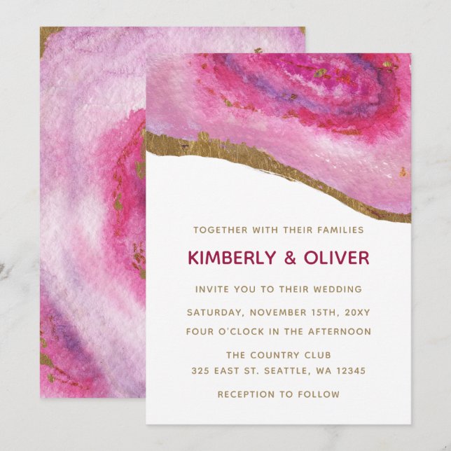 Pink Gilt Agate Wedding Invitations (Front/Back)