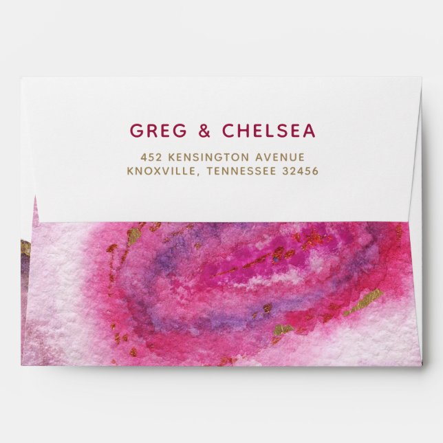 Pink  Gilt Agate Wedding Invitations Envelopes (Back (Top Flap))