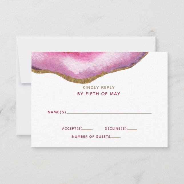 Pink Gilt Agate Wedding Invitations rsvp (Front)