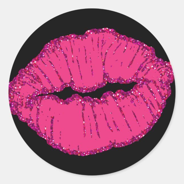 pink giltter lips classic round sticker (Front)
