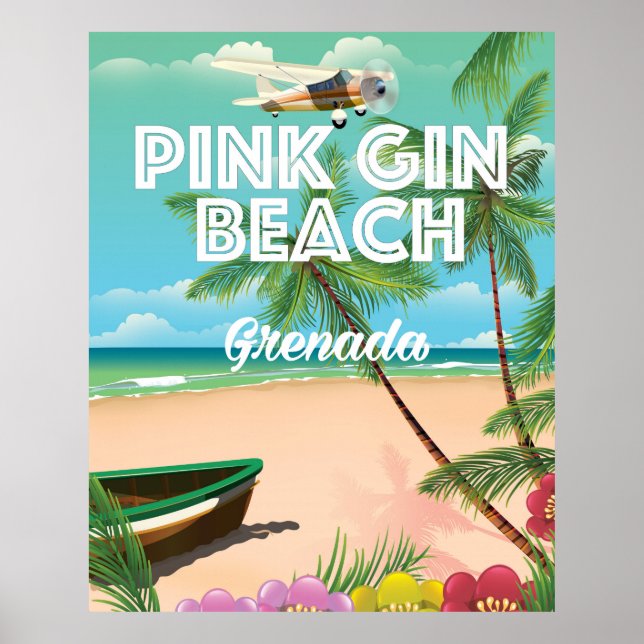 pink gin beach Grenada travel poster (Front)