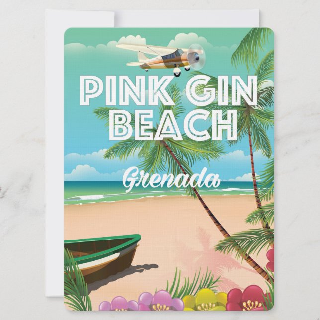 pink gin beach Grenada travel poster Invitation (Front)