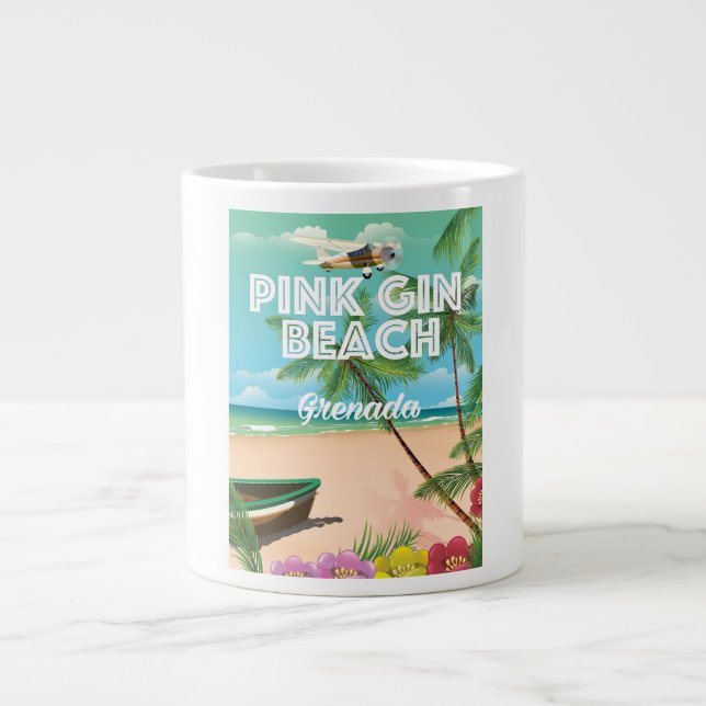 pink gin beach Grenada travel poster Large Coffee Mug (Front)