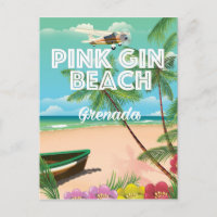 pink gin beach Grenada travel poster