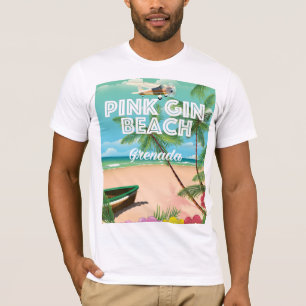pink gin beach Grenada travel poster T-Shirt