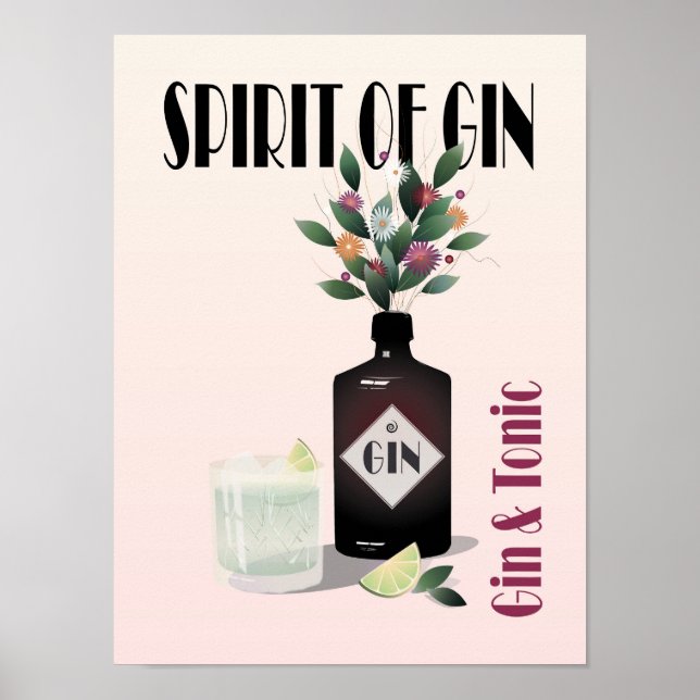 Pink Gin & Tonic Cocktail Illustration | For Gin L Poster (Front)