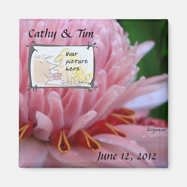 Pink Ginger Wedding Save the Date Photo Magnets (Front)