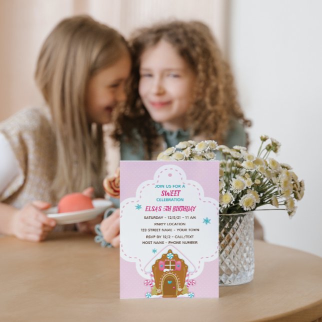 Pink Gingerbread Christmas Birthday Invitation (Creator Uploaded)