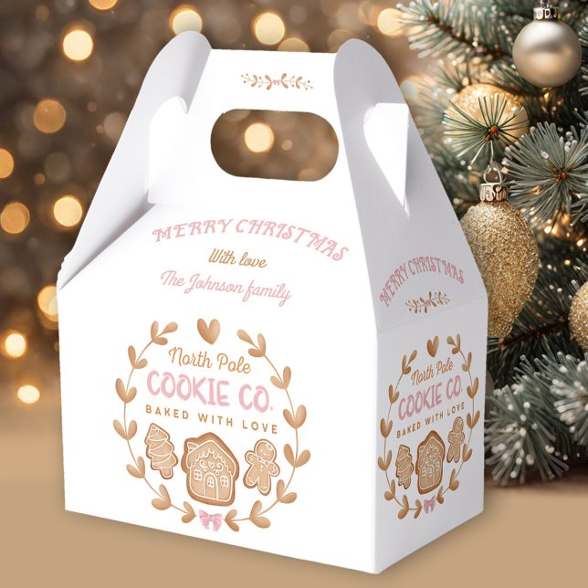 Pink Gingerbread Christmas Cookies Exchange Name Favour Box (Pink Gingerbread Christmas Cookies Exchange Name Favor Box)