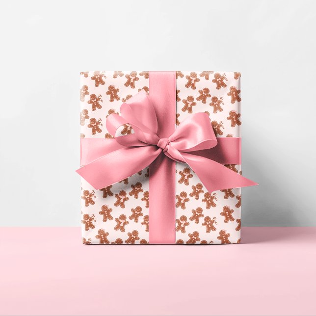 Pink Gingerbread Christmas Festive Trendy Wrapping Paper (Creator Uploaded)