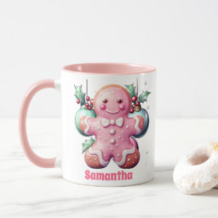 Pink Gingerbread Christmas Kids Hot Chocolate Mug