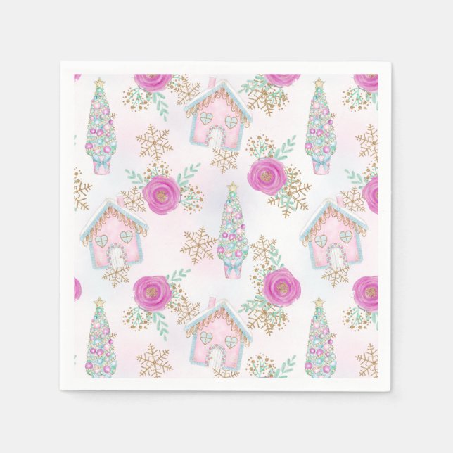 Pink Gingerbread Christmas Napkin (Front)