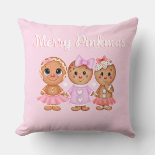 Pink Gingerbread Christmas Throw Pillow