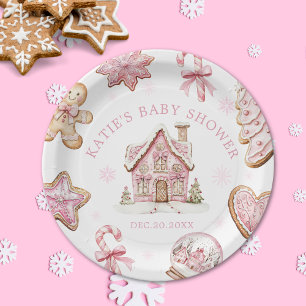 Pink Gingerbread Cookie Baby Shower Paper Plate