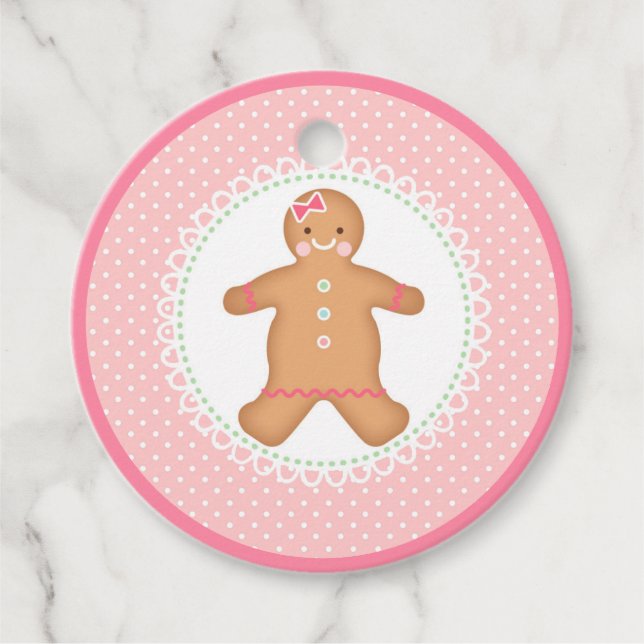Pink Gingerbread  Cookie Favour Tags (Front)