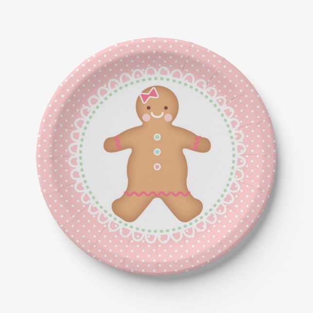 Pink Gingerbread  Cookie  Paper Plate (Front)