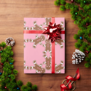 Pink Gingerbread Cookie Snowflakes Wrapping Paper