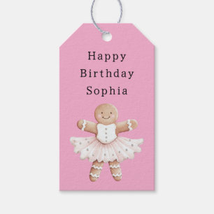 Pink Gingerbread Girl Ballerina Ballet Birthday Gift Tags