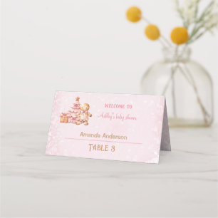 Pink Gingerbread Girl Christmas Baby Shower Tent Place Card