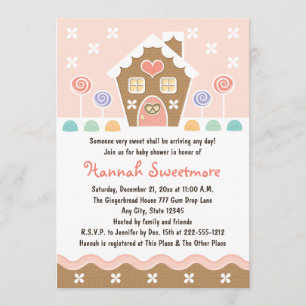 PINK GINGERBREAD HOUSE BABY SHOWER INVITATION