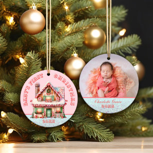 Pink Gingerbread House Baby's First Christmas Ceramic Tree Decoration