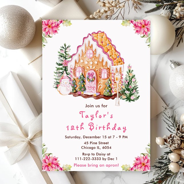 Pink Gingerbread House Birthday Party Invitation (Creator Uploaded)