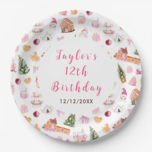 Pink Gingerbread House Birthday Party Paper Plate