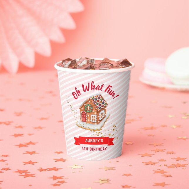 Pink Gingerbread House Christmas Birthday Paper Cups (Insitu)