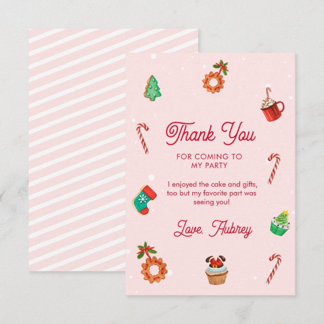 Pink Gingerbread House Christmas Birthday   Thank You Card (Front/Back)