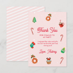 Pink Gingerbread House Christmas Birthday Thank You Card