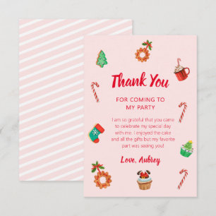 Pink Gingerbread House Christmas Birthday Thank You Card