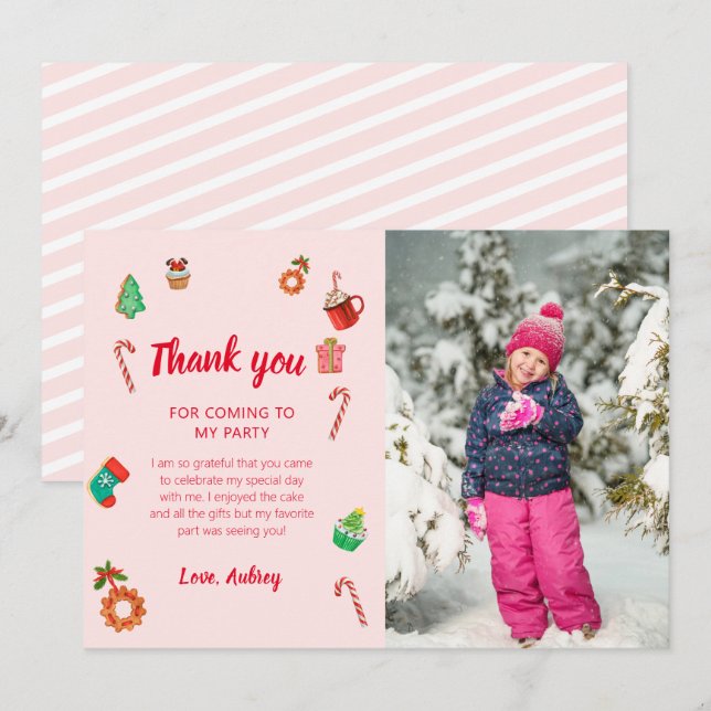 Pink Gingerbread House Christmas Birthday Thank You Card (Front/Back)