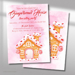 Pink Gingerbread House Christmas Party Decorating Invitation