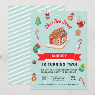 Pink Gingerbread House Christmas Second Birthday  Invitation