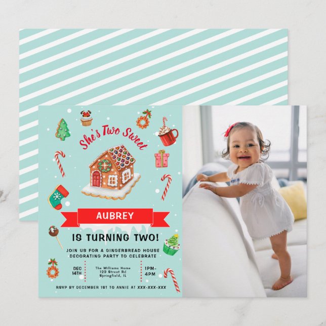 Pink Gingerbread House Christmas Second Birthday   Invitation (Front/Back)