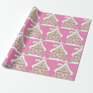 Pink Gingerbread House Christmas Wrapping Paper