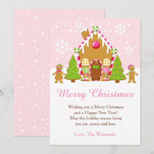 Pink Gingerbread House Decorating Christmas Party Holiday Card