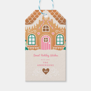 Pink Gingerbread House Decorating Party Gift Tags