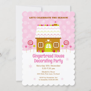 Pink Gingerbread House Decorating Party Invitation