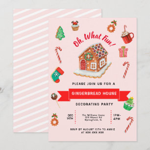 Pink Gingerbread House Decorating Party  Invitation