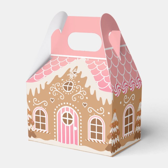 Pink Gingerbread House Favour Box (Front Side)