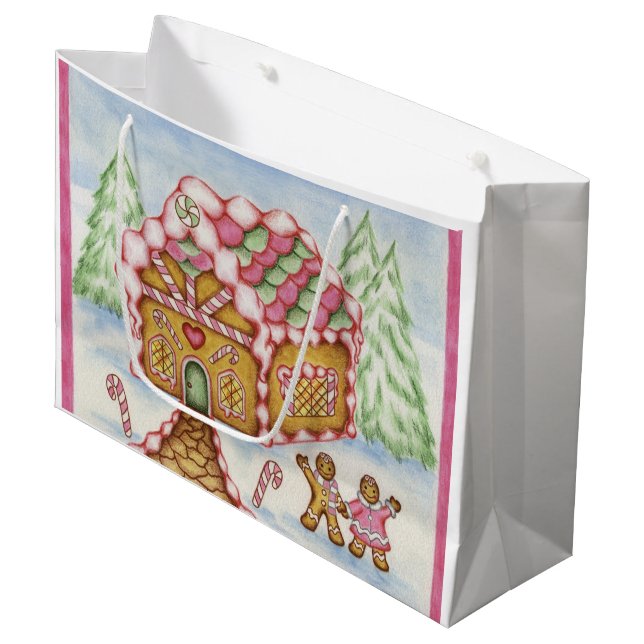 Pink Gingerbread House Gift Bag (Front Angled)