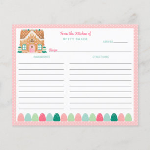 Pink Gingerbread House Holiday Recipe Card